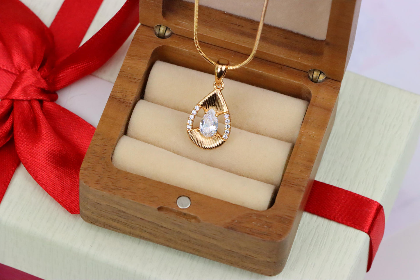 Elegant Teardrop Pendant with White Gemstone and Gold Finish, XPPT1687 (2164-4)