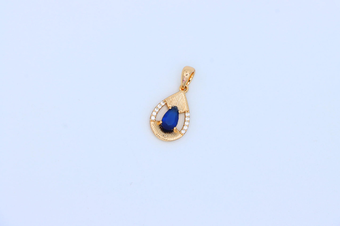 Elegant Blue Teardrop Pendant with Sparkling Accents and Gold Finish, XPPT1688 (2164-4)