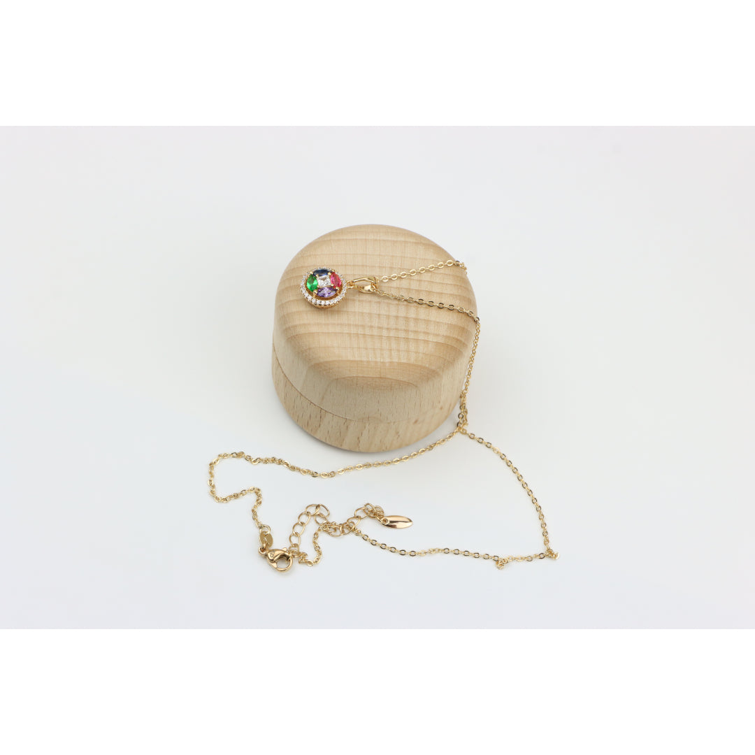 Rose Gold Round Pendant Necklace with Colorful Stone Detailing, XPNL0409 (2041-9)