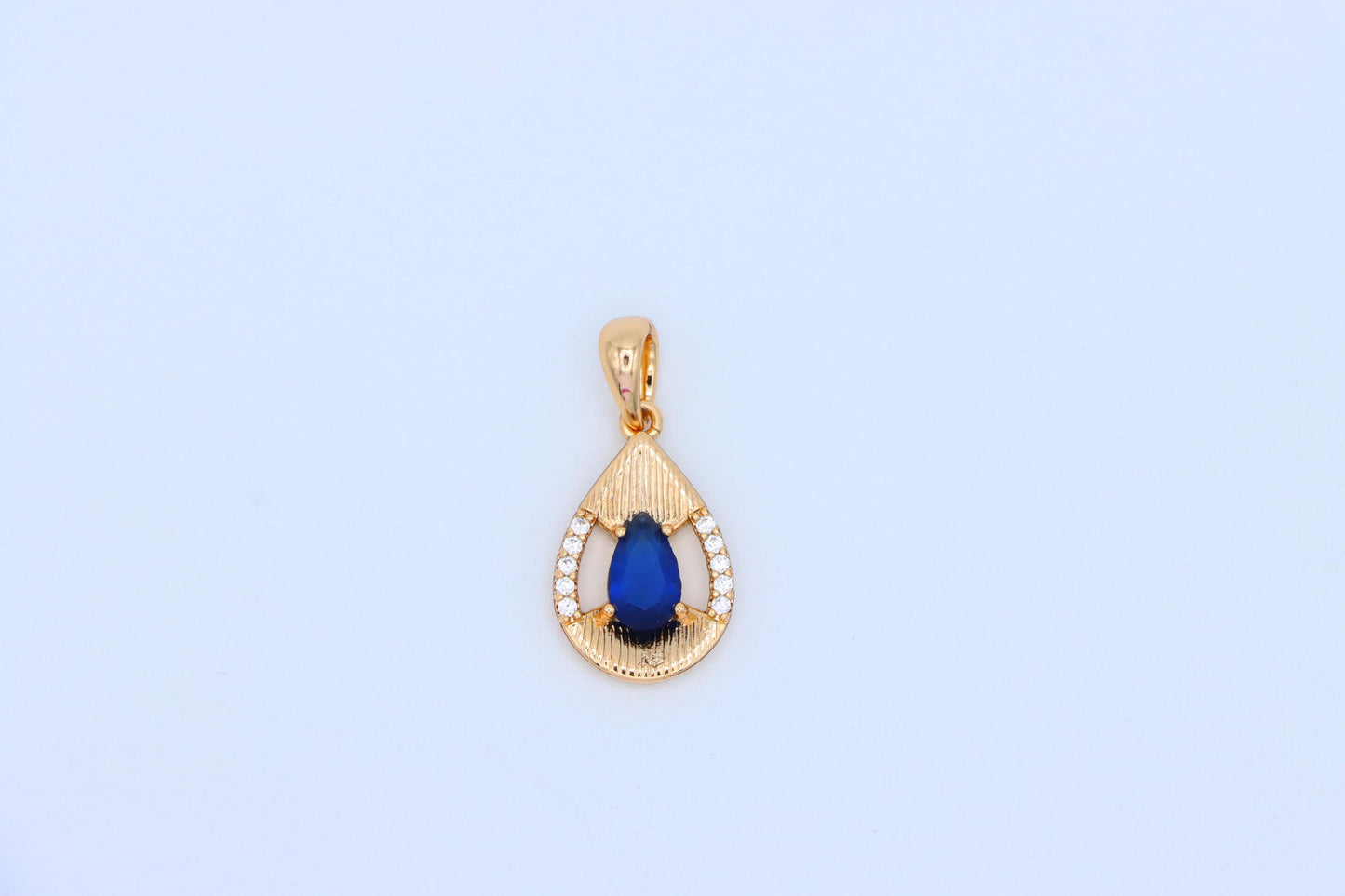 Elegant Blue Teardrop Pendant with Sparkling Accents and Gold Finish, XPPT1688 (2164-4)