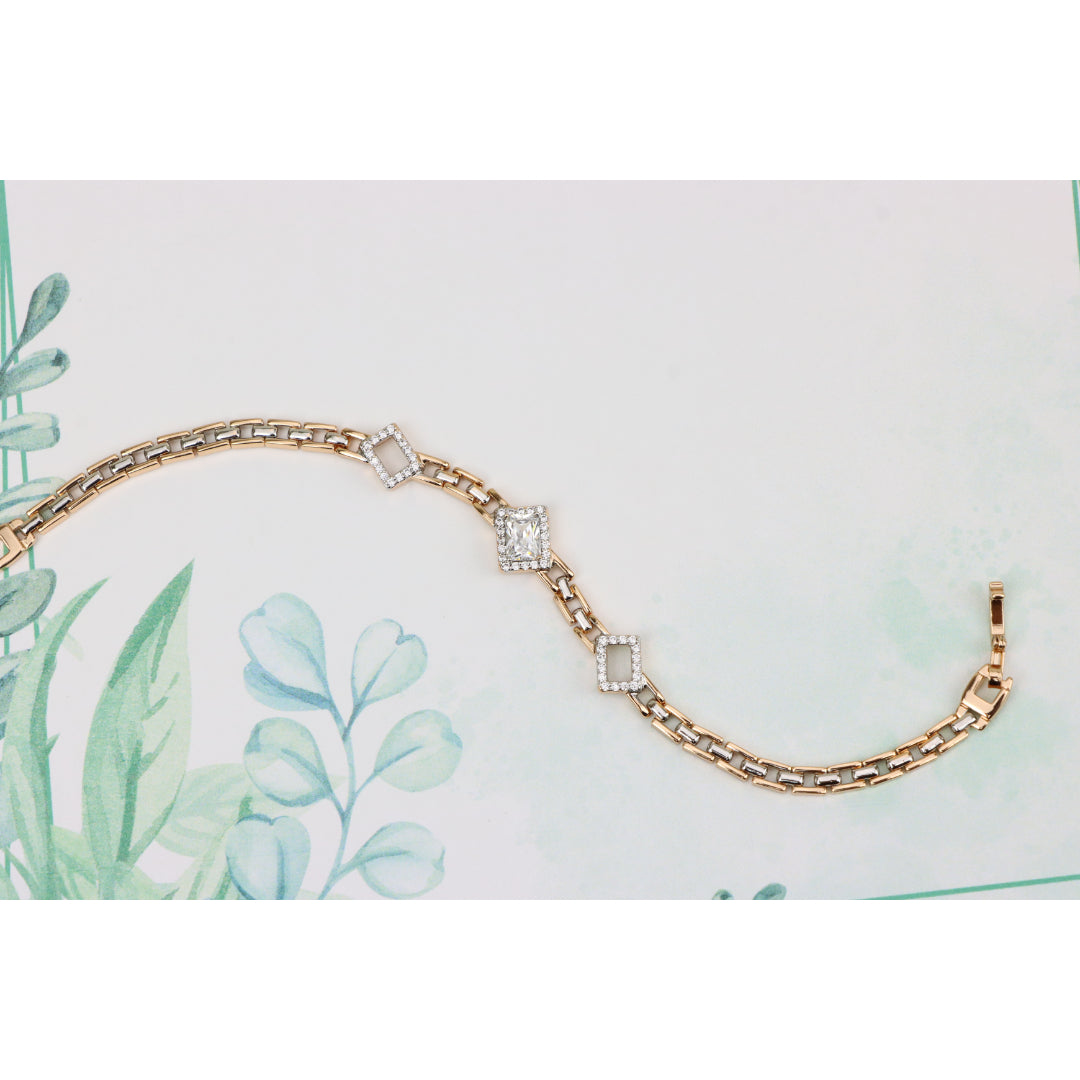 Elegant Rose Gold+Silver Geometric Stone Bracelet, XPBL0846 (2085-6)