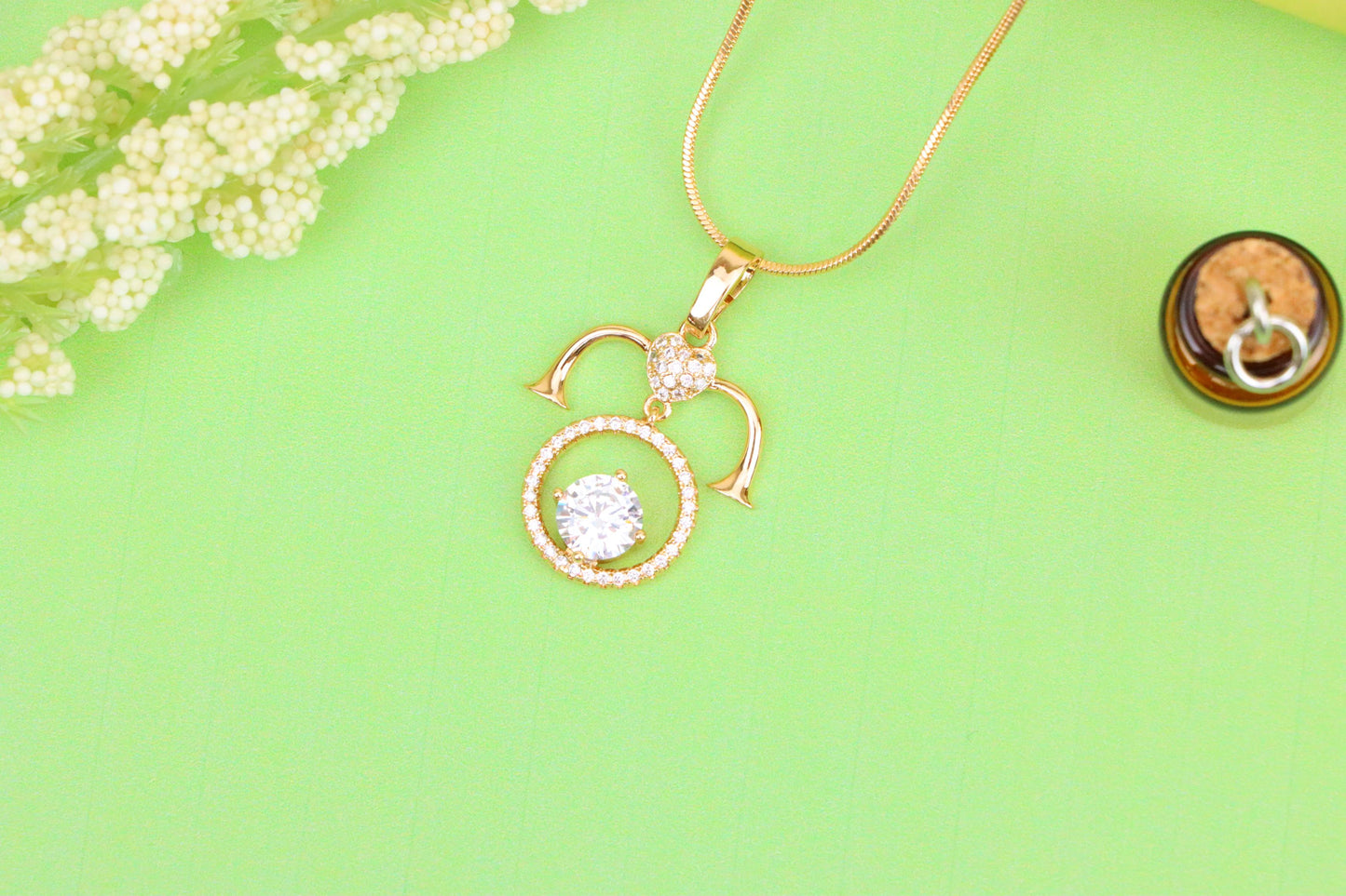 Rose Gold Aries Zodiac Pendant with Shimmering CZ and Horn Motif, XPPT1545 (2143-2)