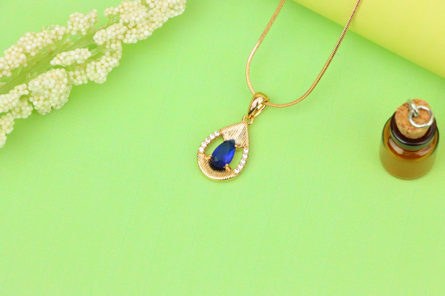 Elegant Blue Teardrop Pendant with Sparkling Accents and Gold Finish, XPPT1688 (2164-4)