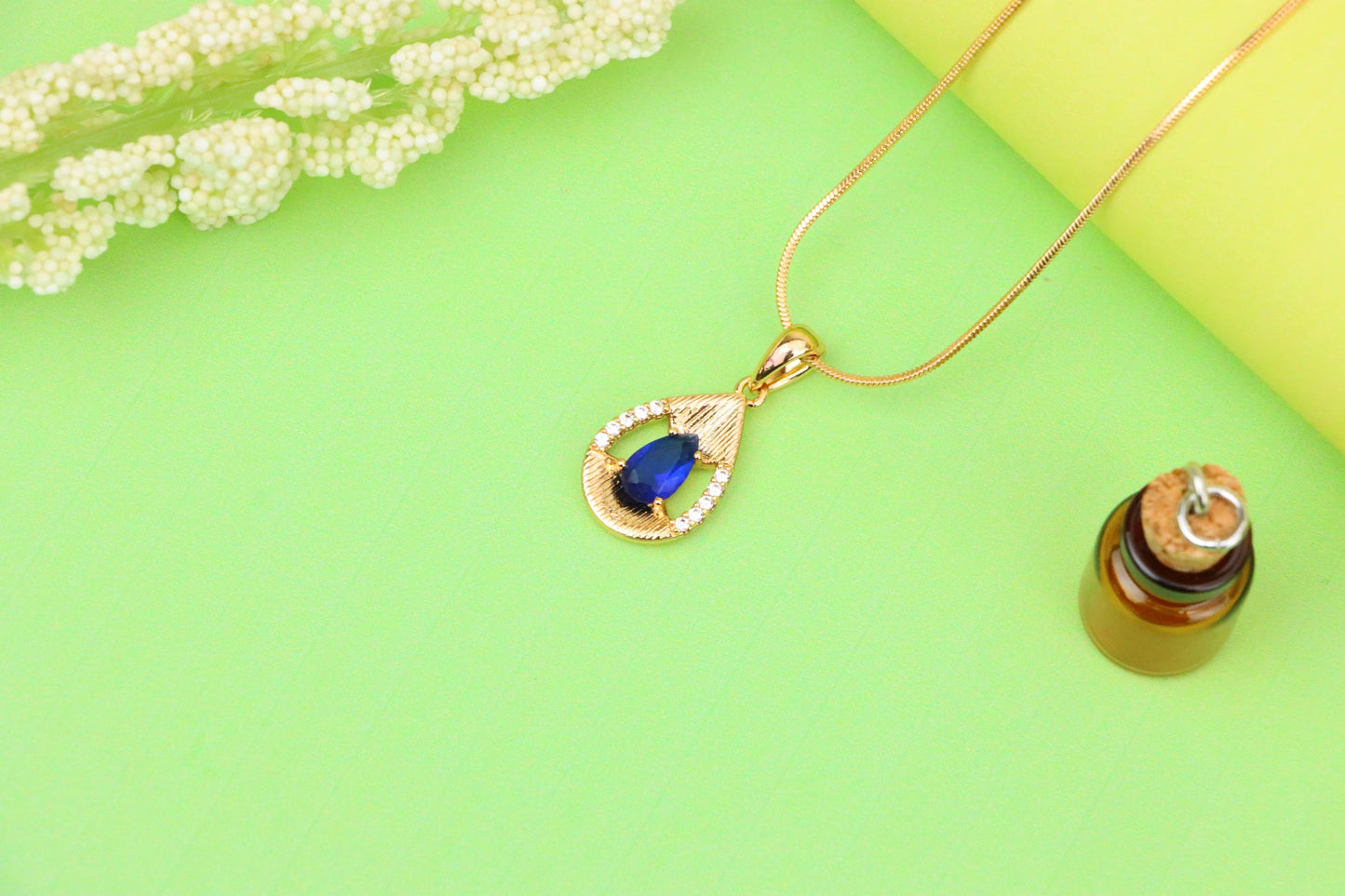Elegant Blue Teardrop Pendant with Sparkling Accents and Gold Finish, XPPT1688 (2164-4)