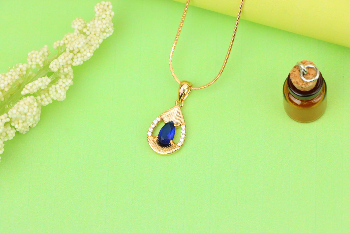 Elegant Blue Teardrop Pendant with Sparkling Accents and Gold Finish, XPPT1688 (2164-4)