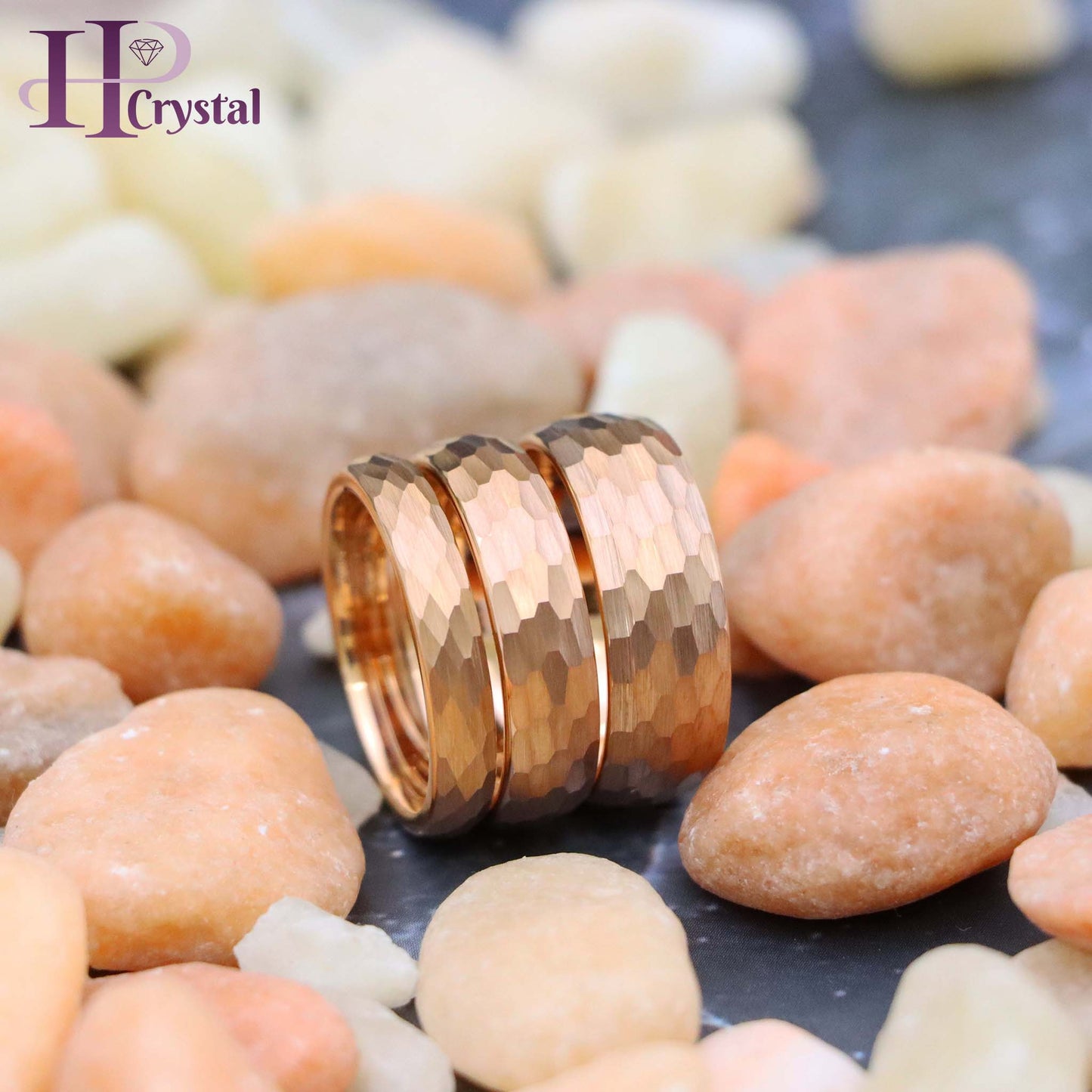 Rose Gold IP Plated Hammered Brushed Domed Tungsten Ring