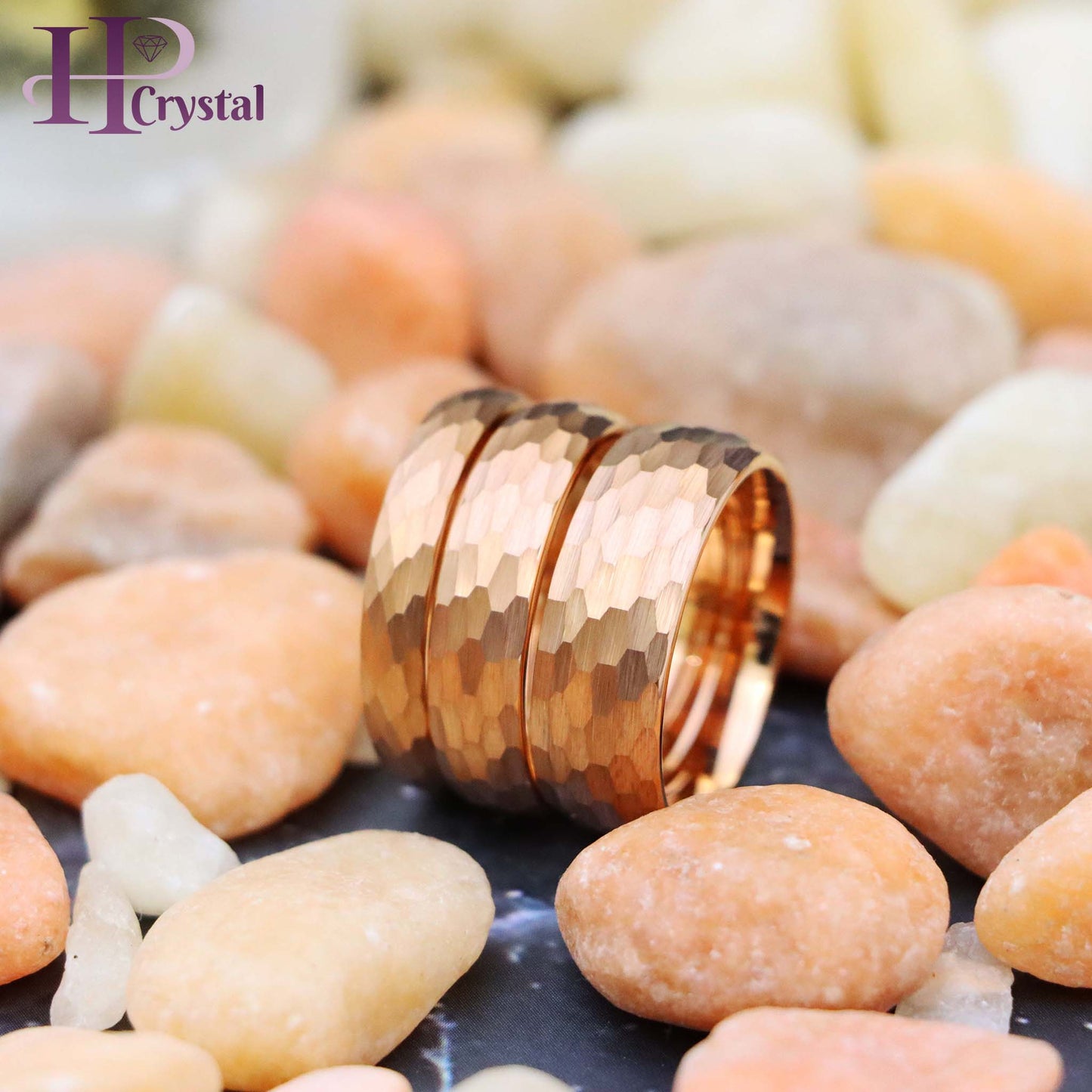 Rose Gold IP Plated Hammered Brushed Domed Tungsten Ring