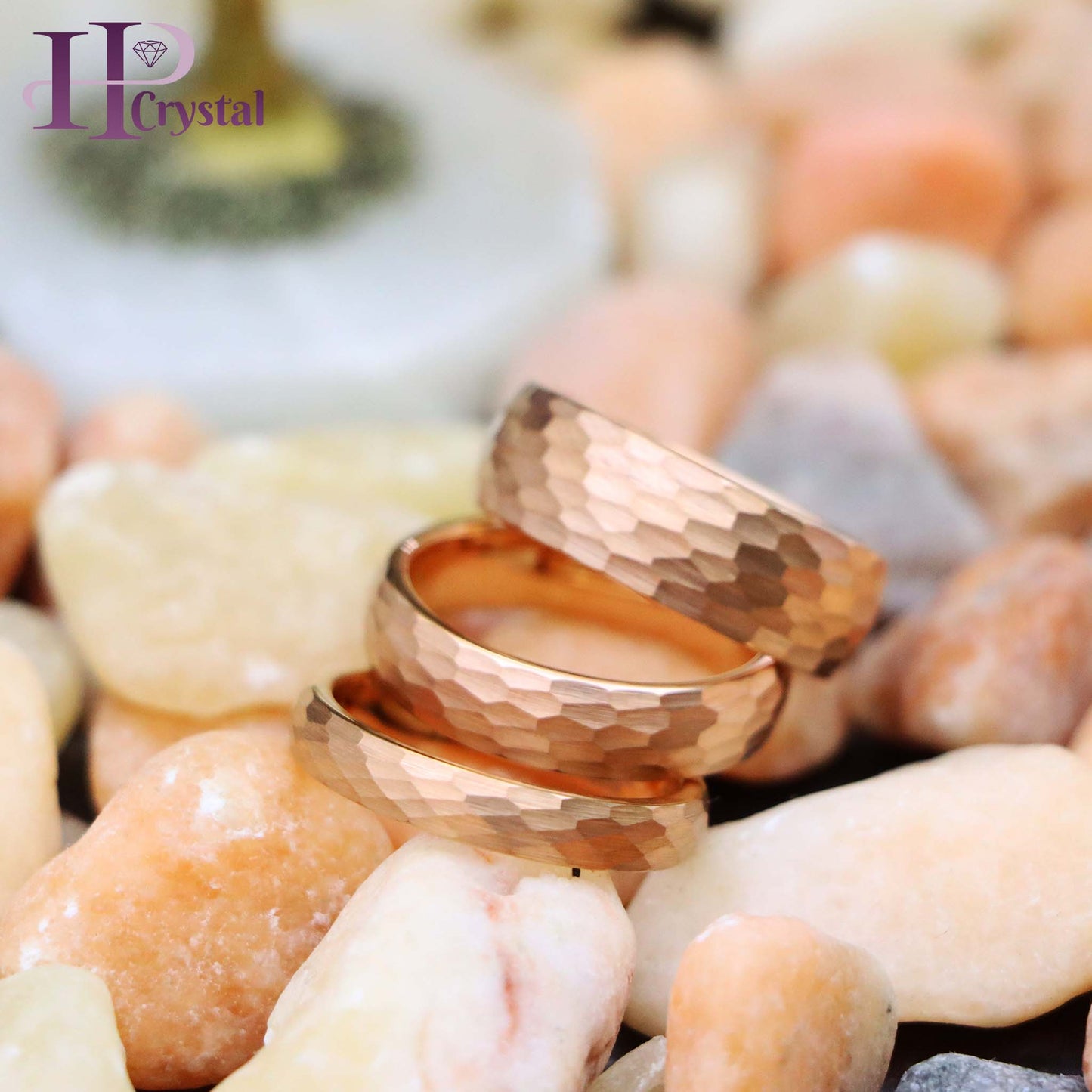 Rose Gold IP Plated Hammered Brushed Domed Tungsten Ring