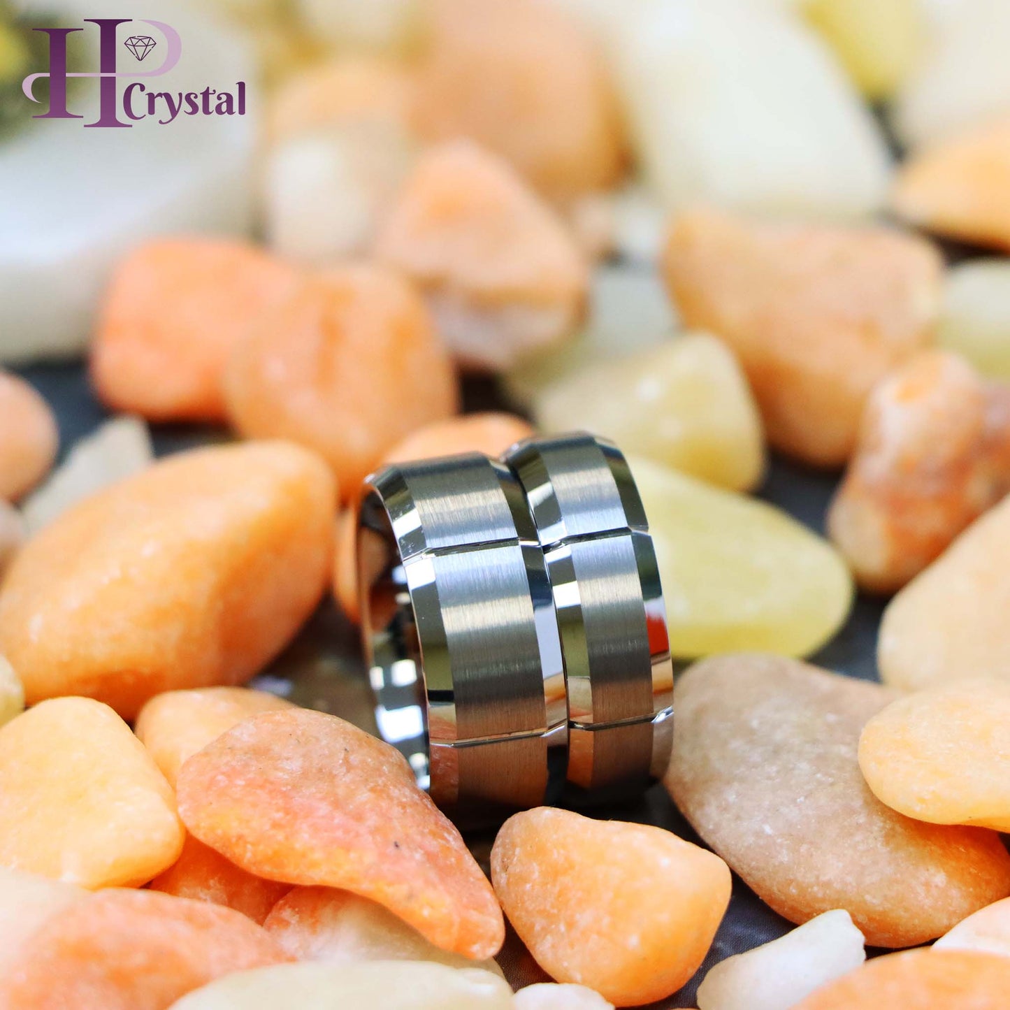 Multiple Vertical Grooves Brushed Center Tungsten Ring
