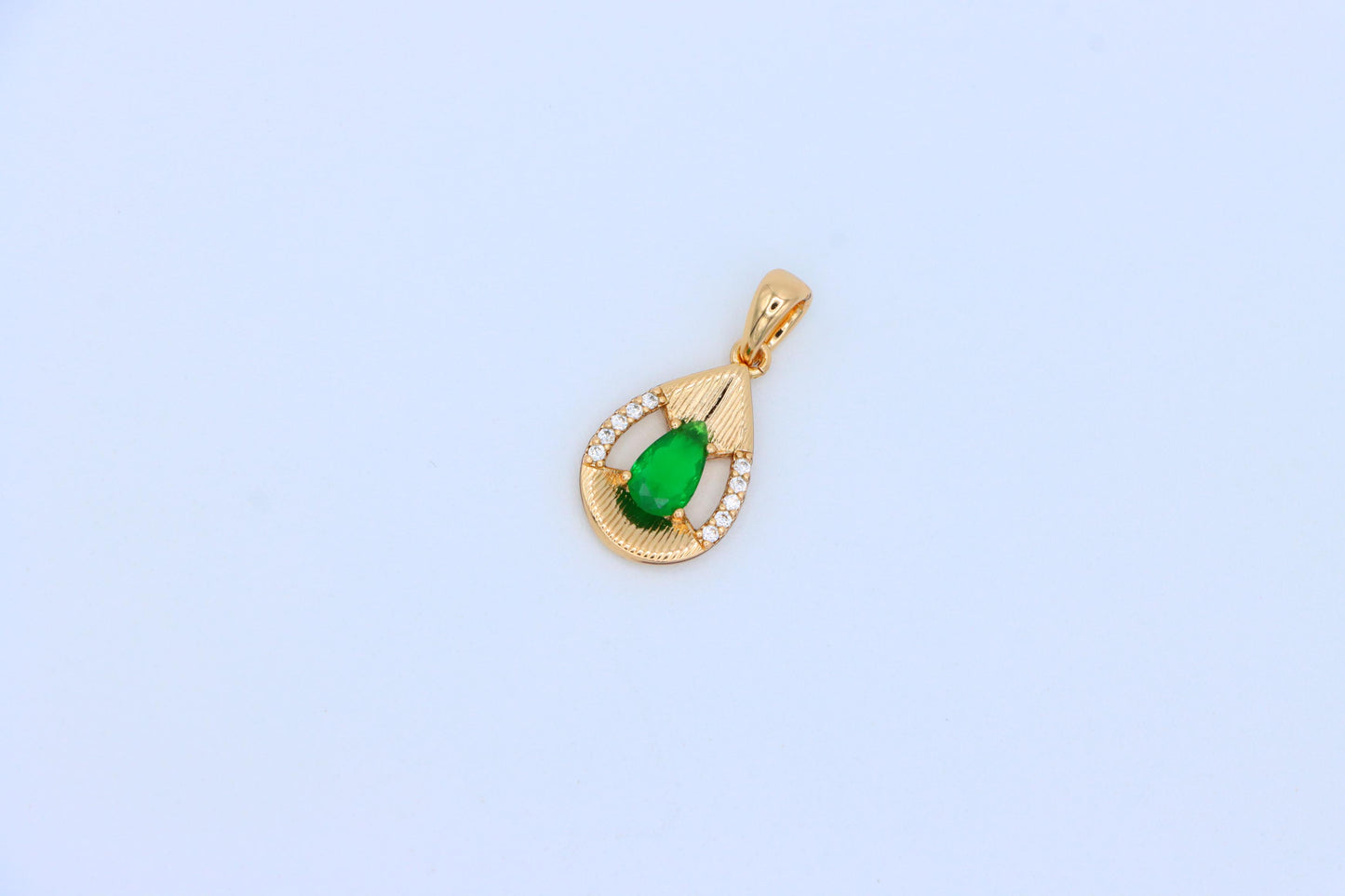 Teardrop Green Pendant with Sparkling Accents in Gold Finish, XPPT1689 (2164-4)