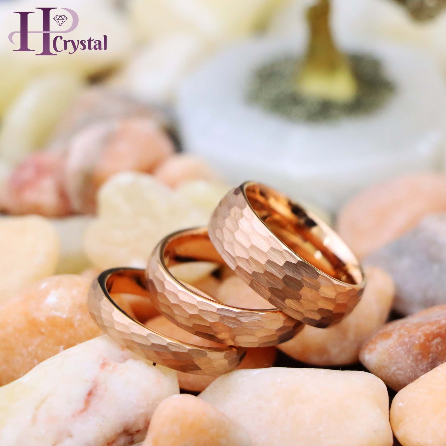 Rose Gold IP Plated Hammered Brushed Domed Tungsten Ring