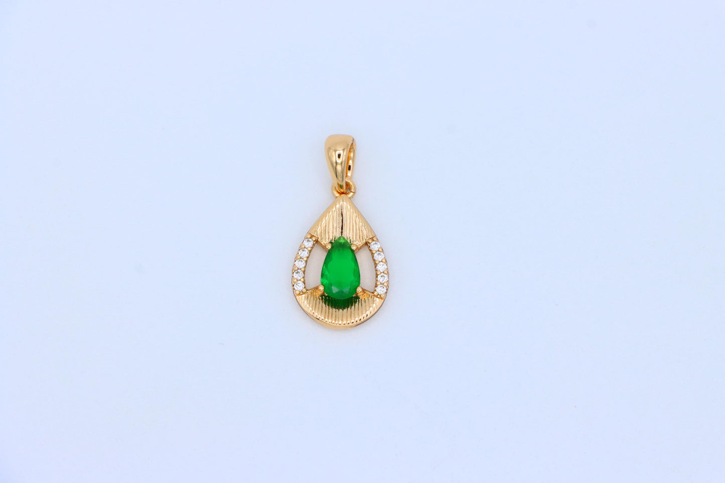 Teardrop Green Pendant with Sparkling Accents in Gold Finish, XPPT1689 (2164-4)
