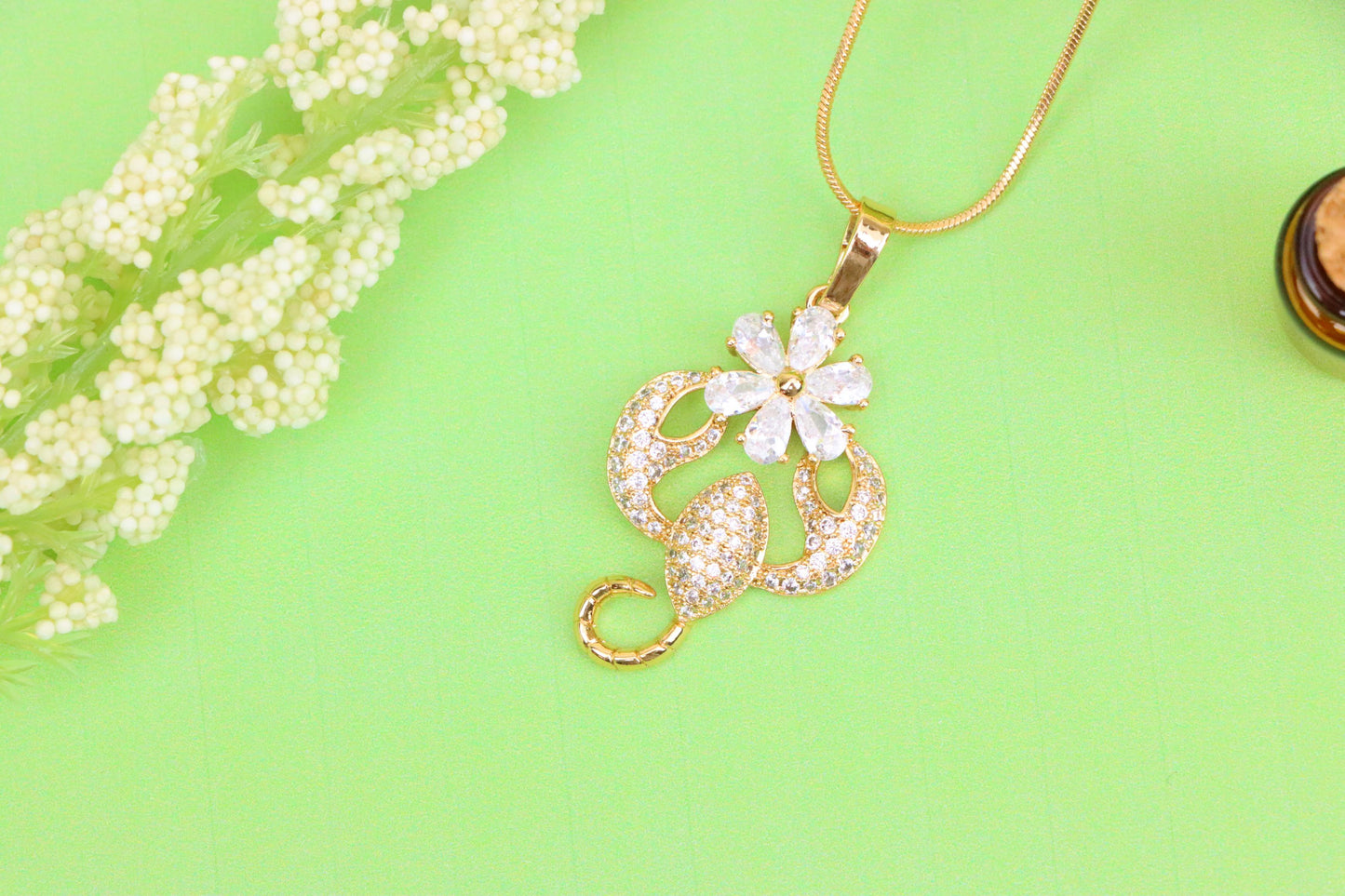 Rose Gold Scorpio Pendant with Sparkling CZ and Floral Accent, XPPT1546 (2143-2)