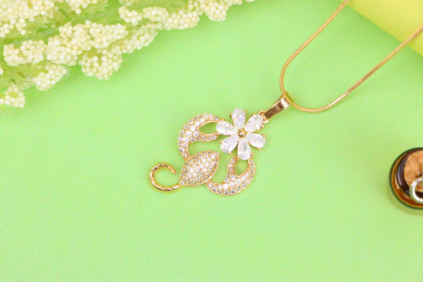Rose Gold Scorpio Pendant with Sparkling CZ and Floral Accent, XPPT1546 (2143-2)