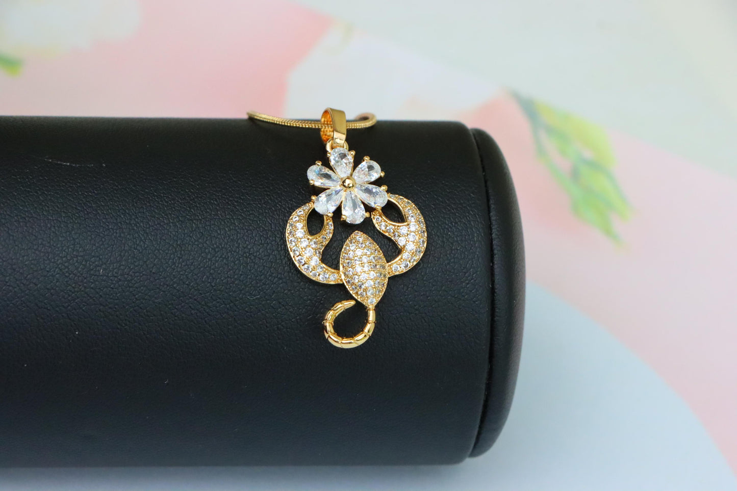 Rose Gold Scorpio Pendant with Sparkling CZ and Floral Accent, XPPT1546 (2143-2)
