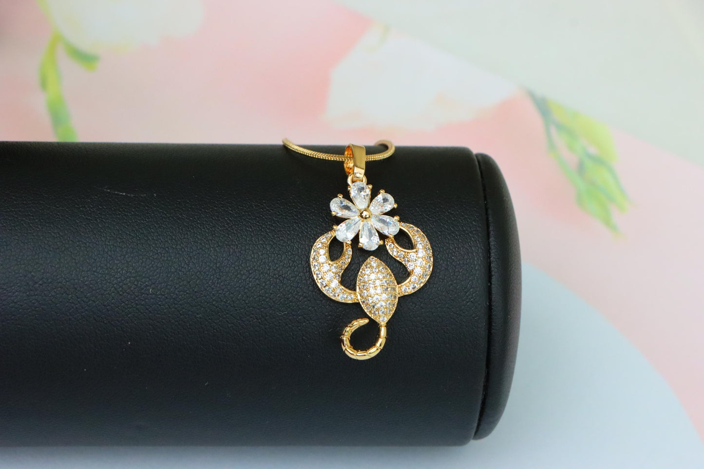 Rose Gold Scorpio Pendant with Sparkling CZ and Floral Accent, XPPT1546 (2143-2)