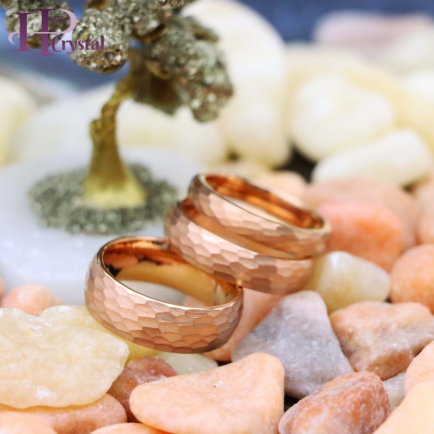 Rose Gold IP Plated Hammered Brushed Domed Tungsten Ring