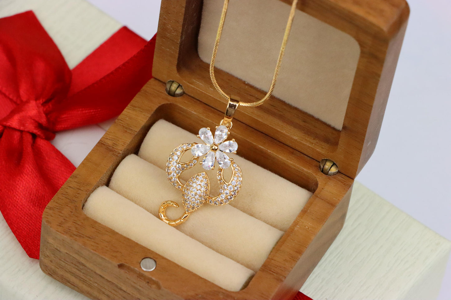 Rose Gold Scorpio Pendant with Sparkling CZ and Floral Accent, XPPT1546 (2143-2)
