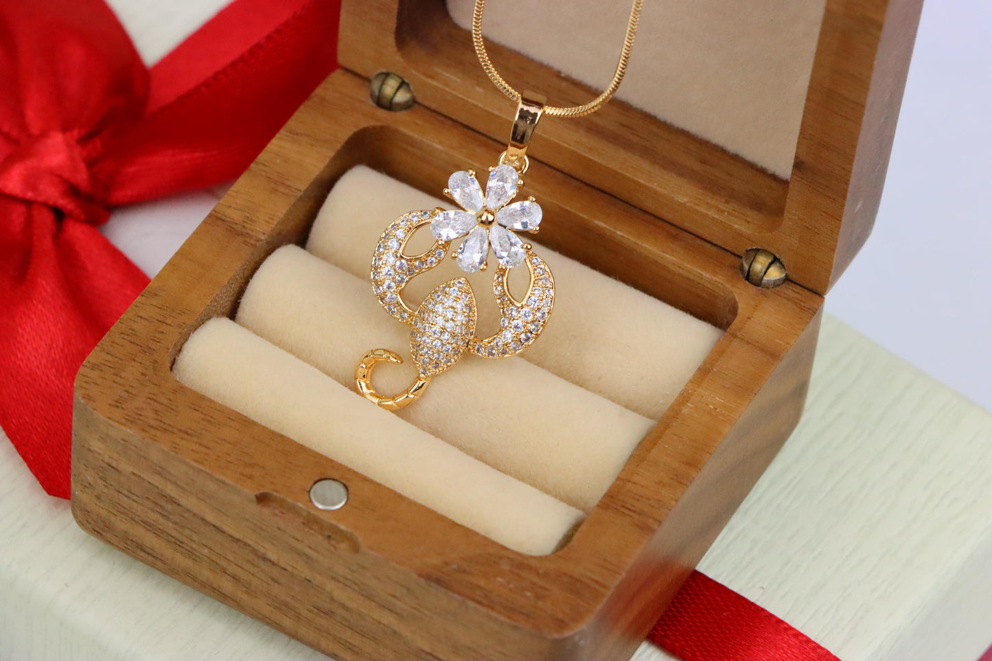 Rose Gold Scorpio Pendant with Sparkling CZ and Floral Accent, XPPT1546 (2143-2)