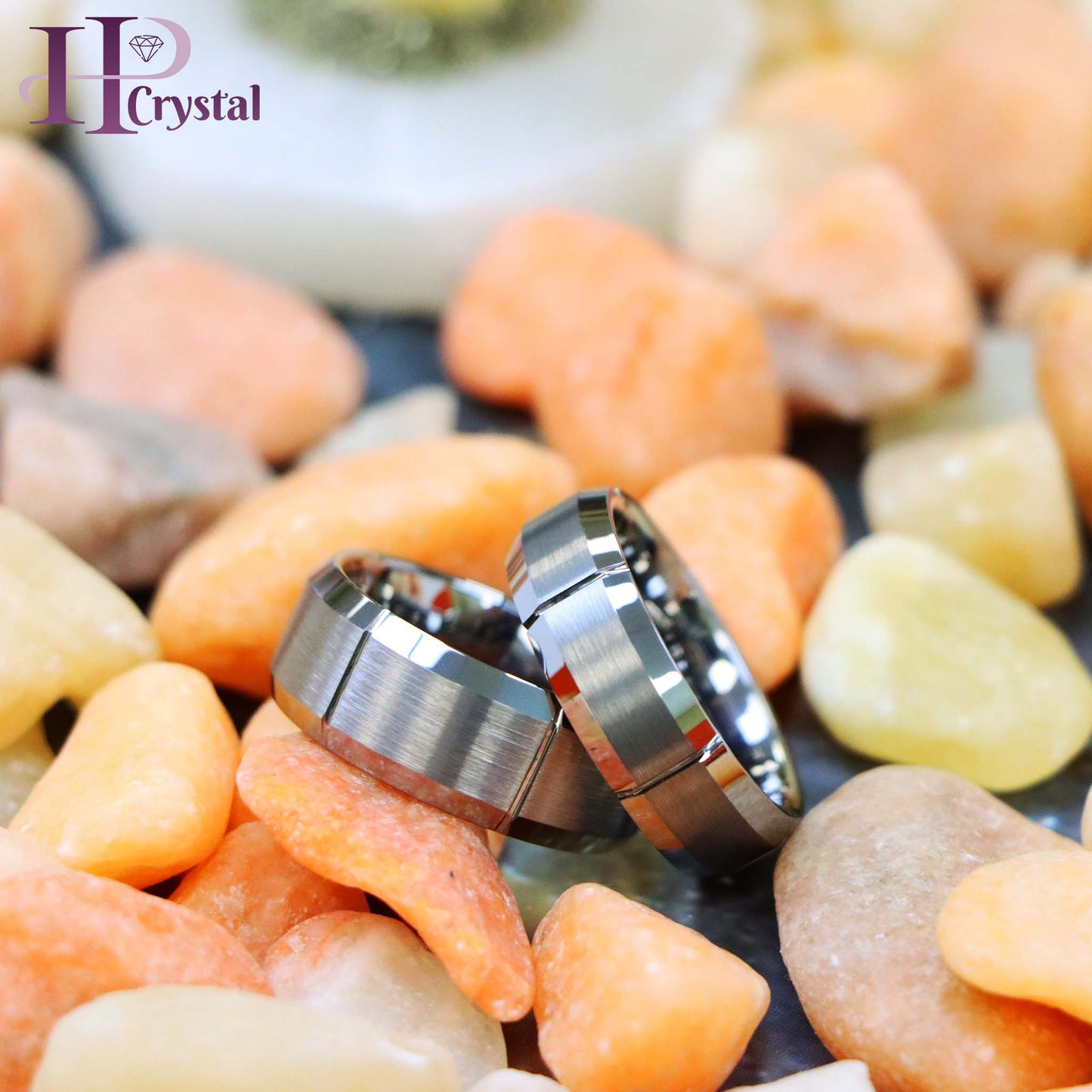Multiple Vertical Grooves Brushed Center Tungsten Ring