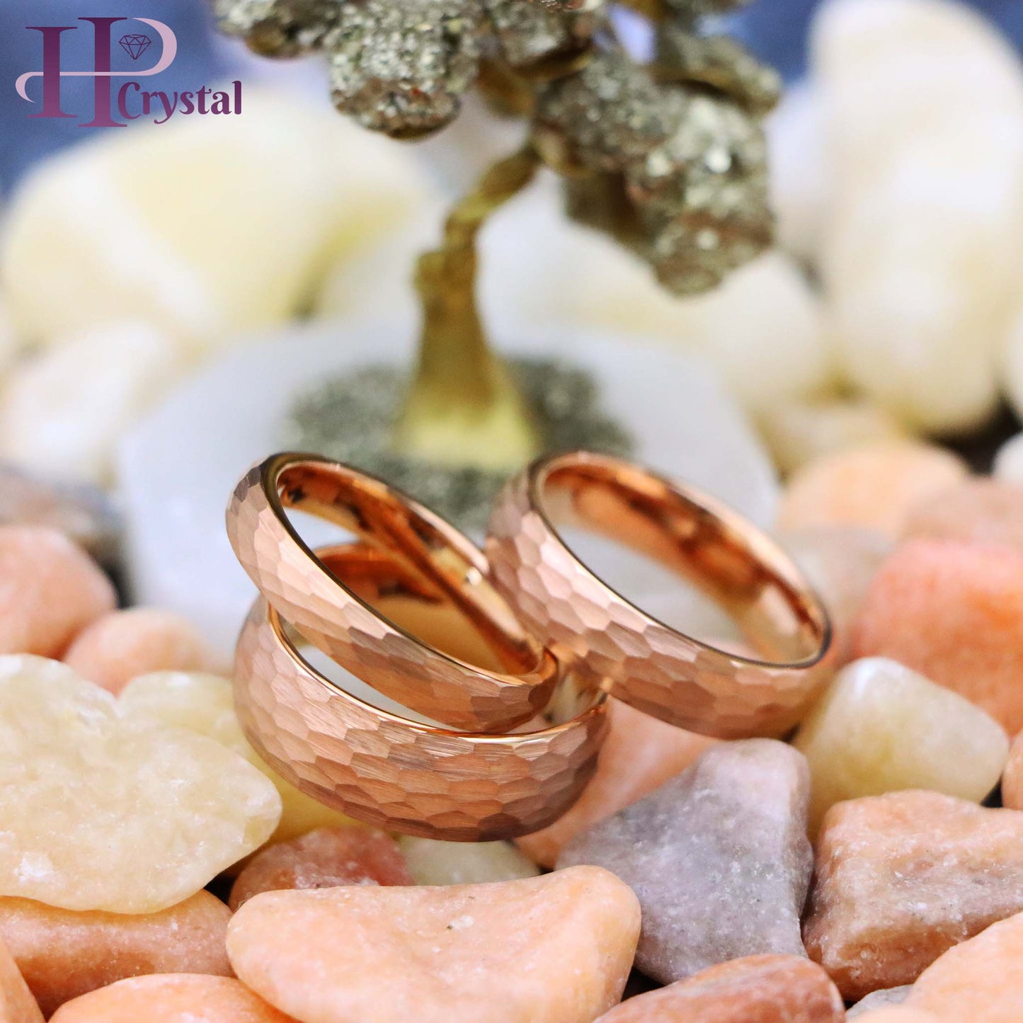 Rose Gold IP Plated Hammered Brushed Domed Tungsten Ring