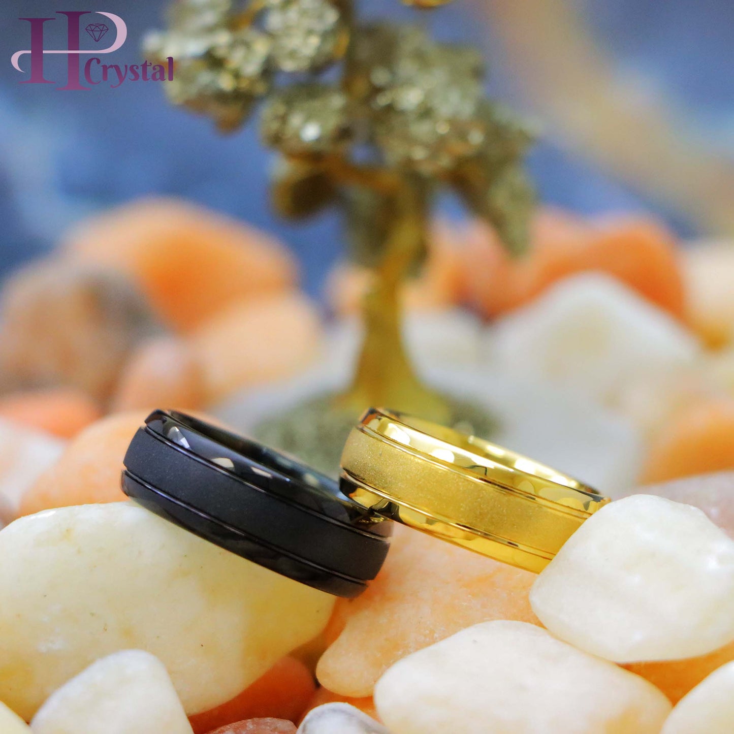 Yellow Gold IP/Black IP Sandstone Finish Tungsten Ring