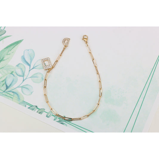 Rose Gold Designer Bracelet with CZ Letter D Charms, XPBL0848 (2085-7)
