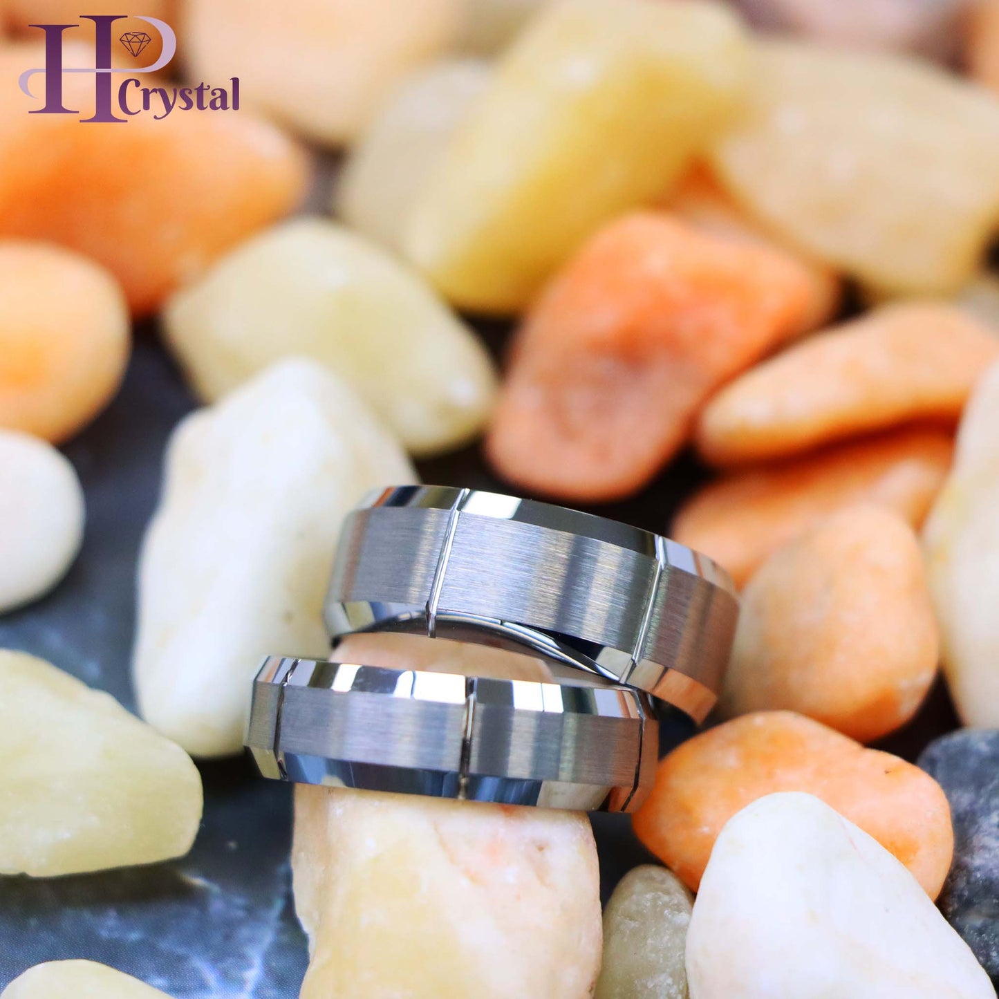 Multiple Vertical Grooves Brushed Center Tungsten Ring