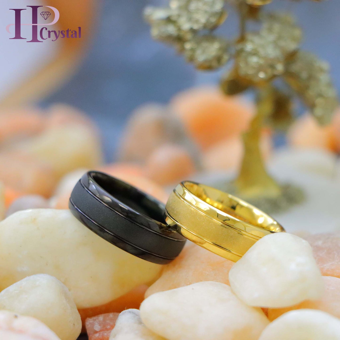 Yellow Gold IP/Black IP Sandstone Finish Tungsten Ring