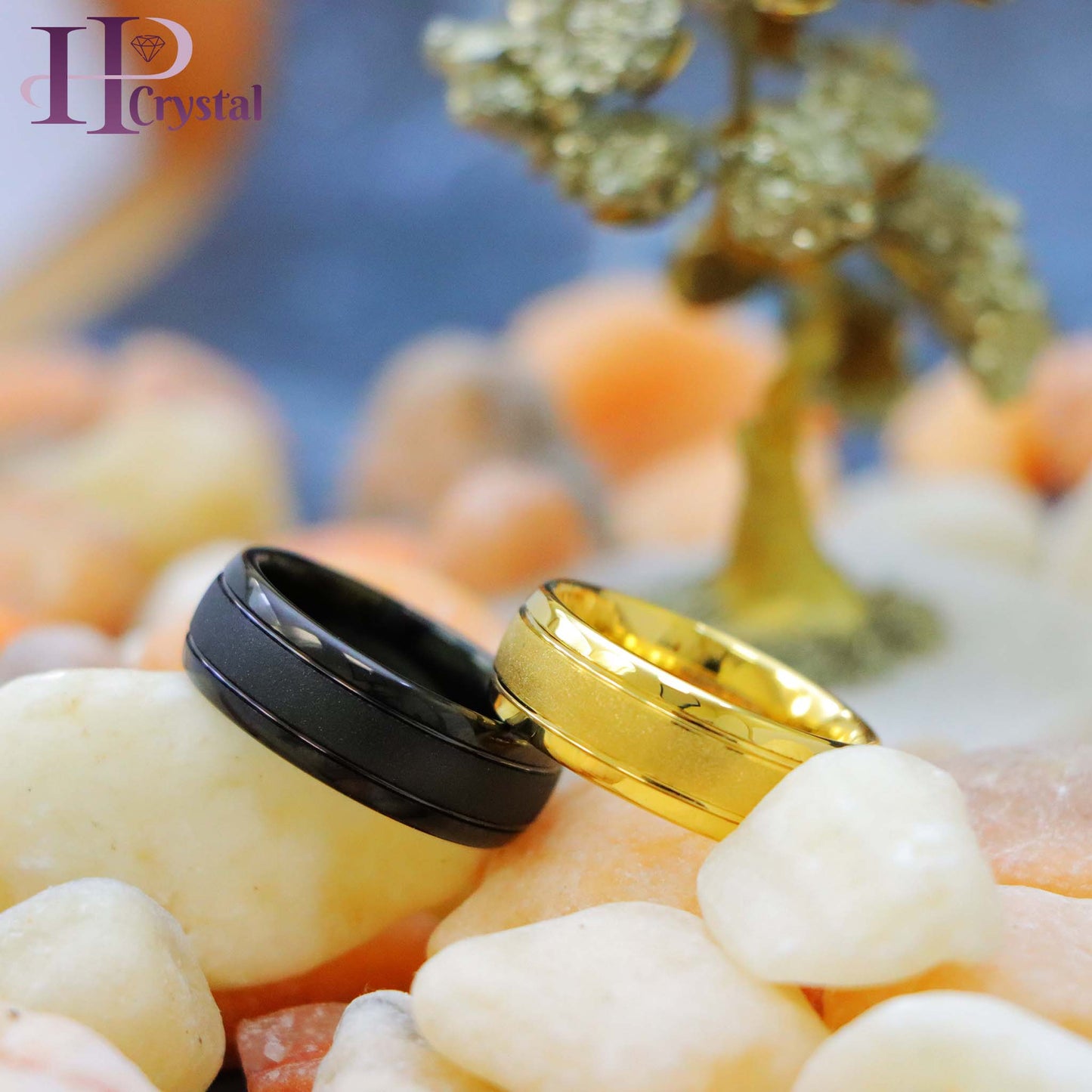 Yellow Gold IP/Black IP Sandstone Finish Tungsten Ring