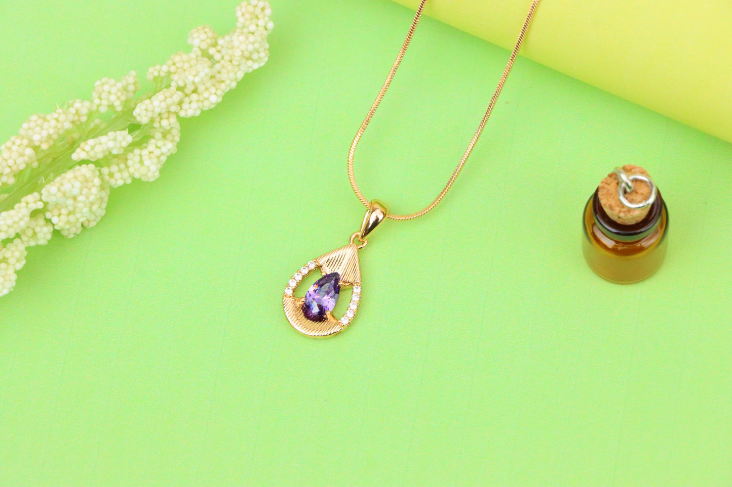 Teardrop Purple Pendant with Dazzling Accents in Gold Finish, XPPT1690 (2164-4)