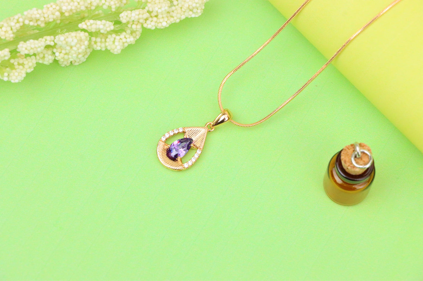 Teardrop Purple Pendant with Dazzling Accents in Gold Finish, XPPT1690 (2164-4)