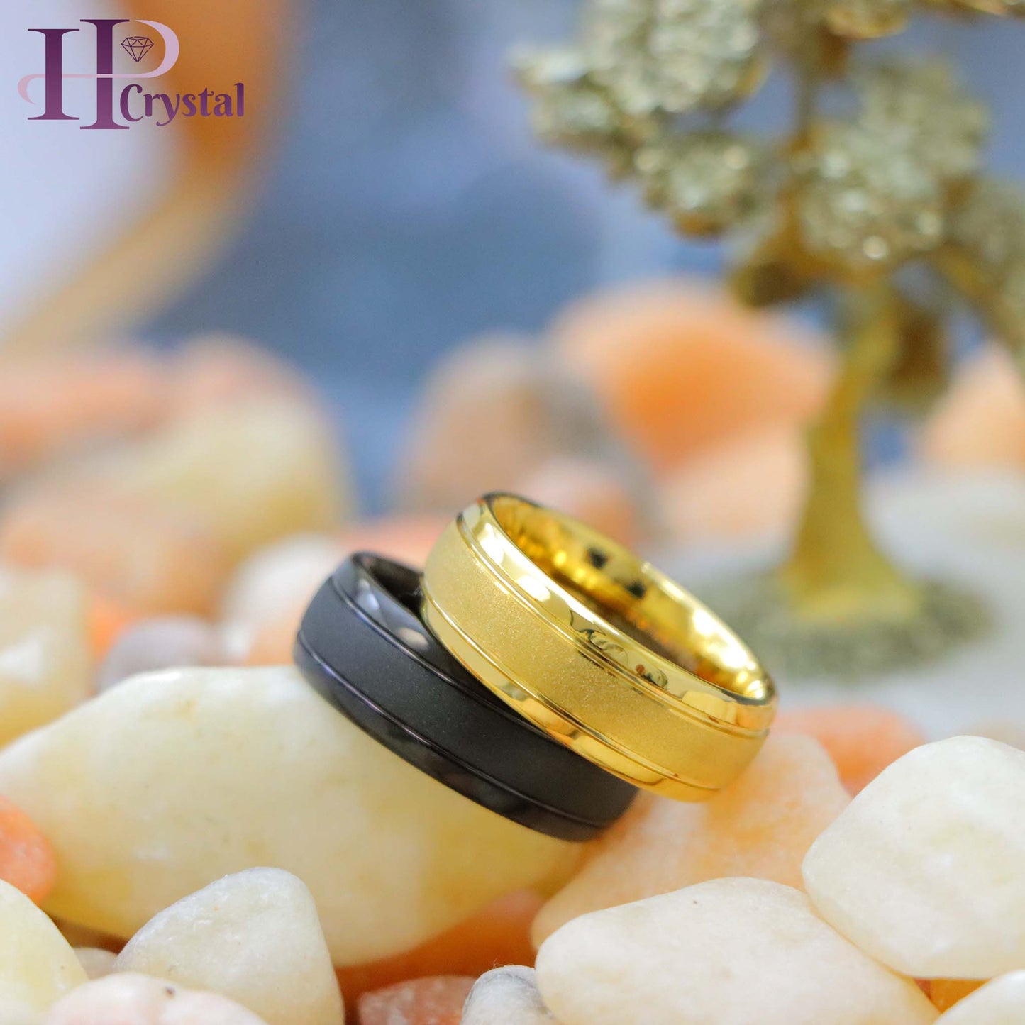 Yellow Gold IP/Black IP Sandstone Finish Tungsten Ring