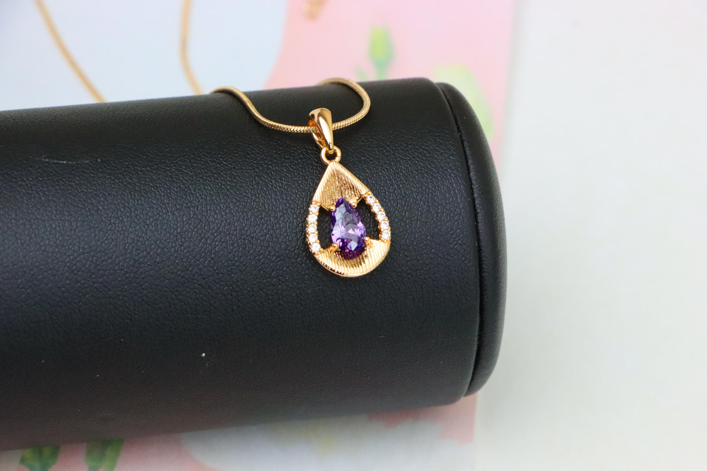 Teardrop Purple Pendant with Dazzling Accents in Gold Finish, XPPT1690 (2164-4)
