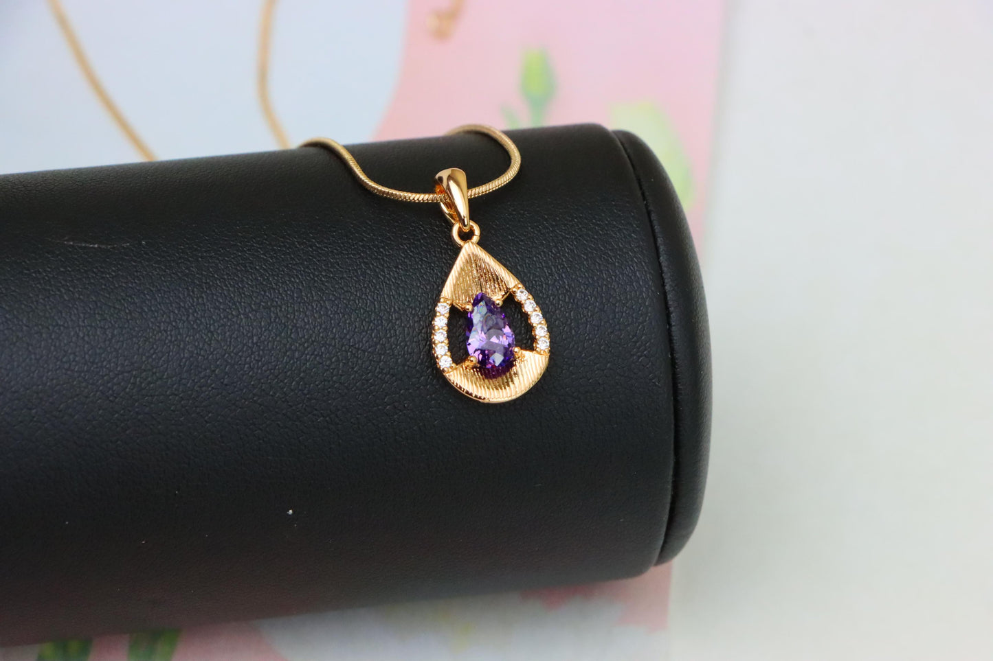 Teardrop Purple Pendant with Dazzling Accents in Gold Finish, XPPT1690 (2164-4)