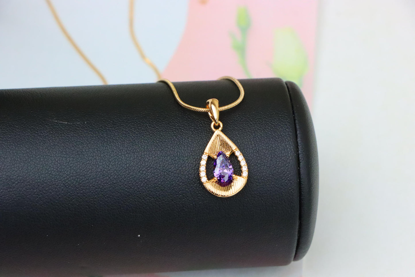 Teardrop Purple Pendant with Dazzling Accents in Gold Finish, XPPT1690 (2164-4)