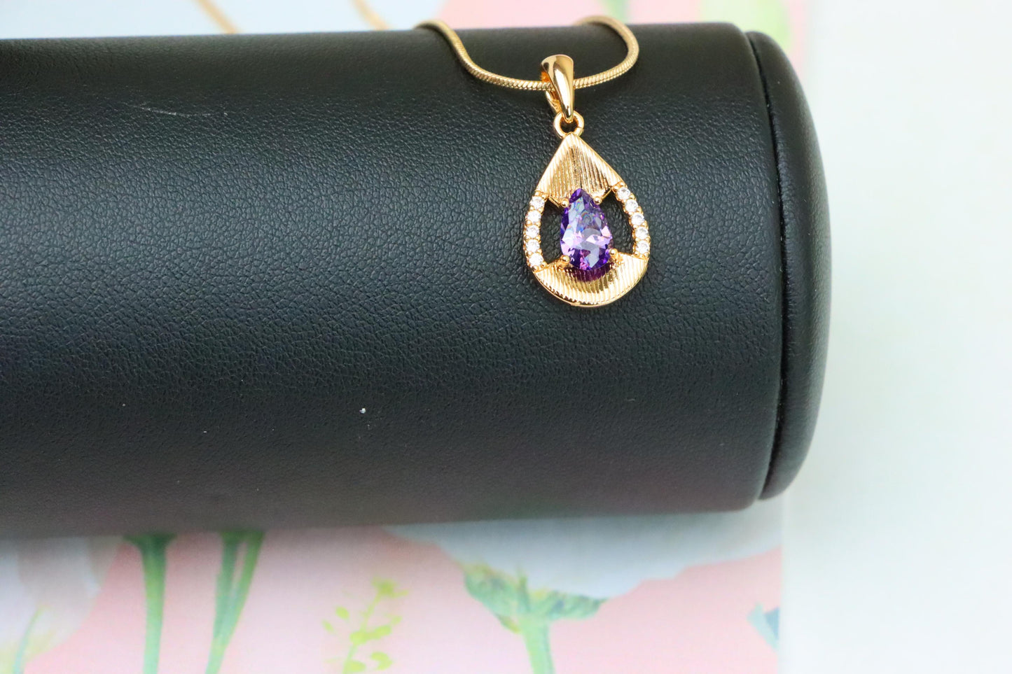 Teardrop Purple Pendant with Dazzling Accents in Gold Finish, XPPT1690 (2164-4)