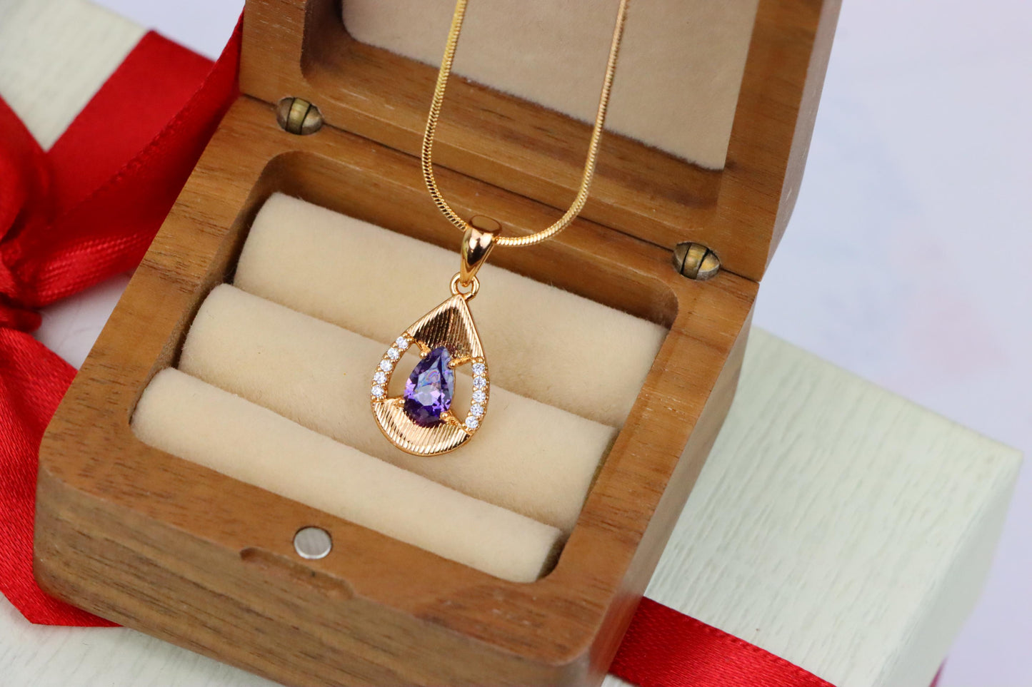 Teardrop Purple Pendant with Dazzling Accents in Gold Finish, XPPT1690 (2164-4)