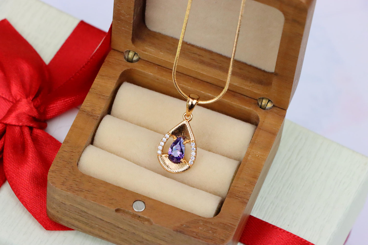 Teardrop Purple Pendant with Dazzling Accents in Gold Finish, XPPT1690 (2164-4)