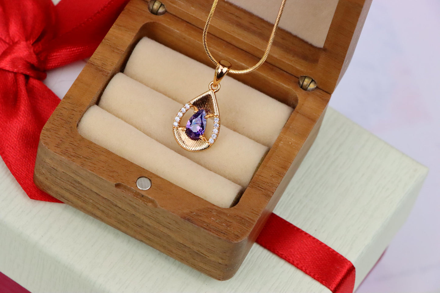 Teardrop Purple Pendant with Dazzling Accents in Gold Finish, XPPT1690 (2164-4)