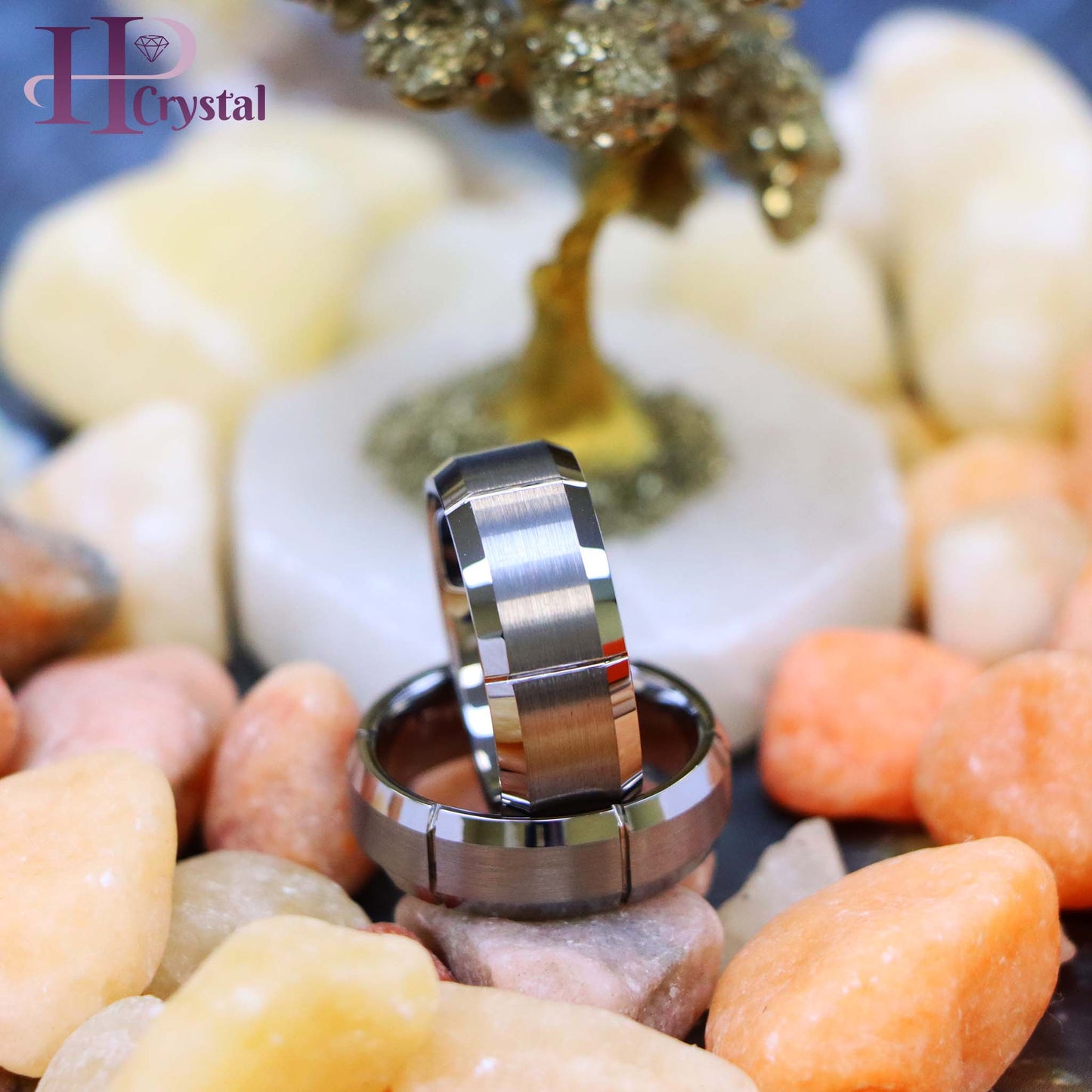 Multiple Vertical Grooves Brushed Center Tungsten Ring