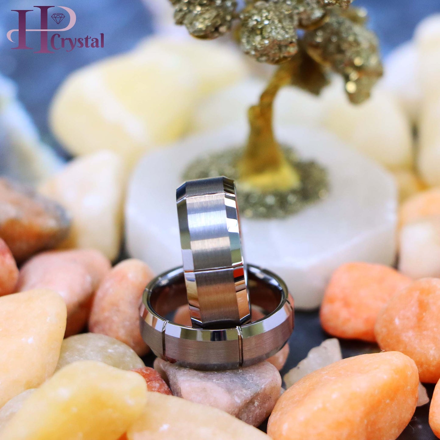 Multiple Vertical Grooves Brushed Center Tungsten Ring