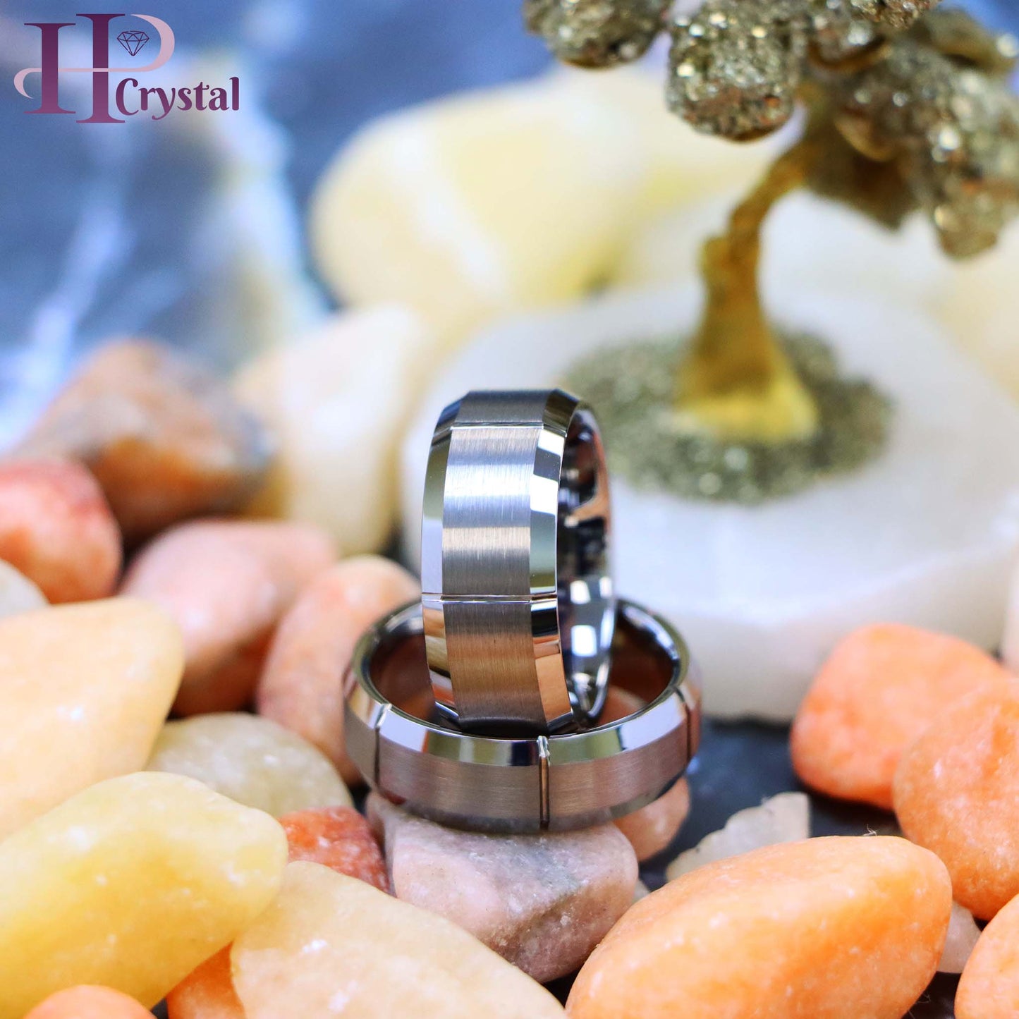 Multiple Vertical Grooves Brushed Center Tungsten Ring