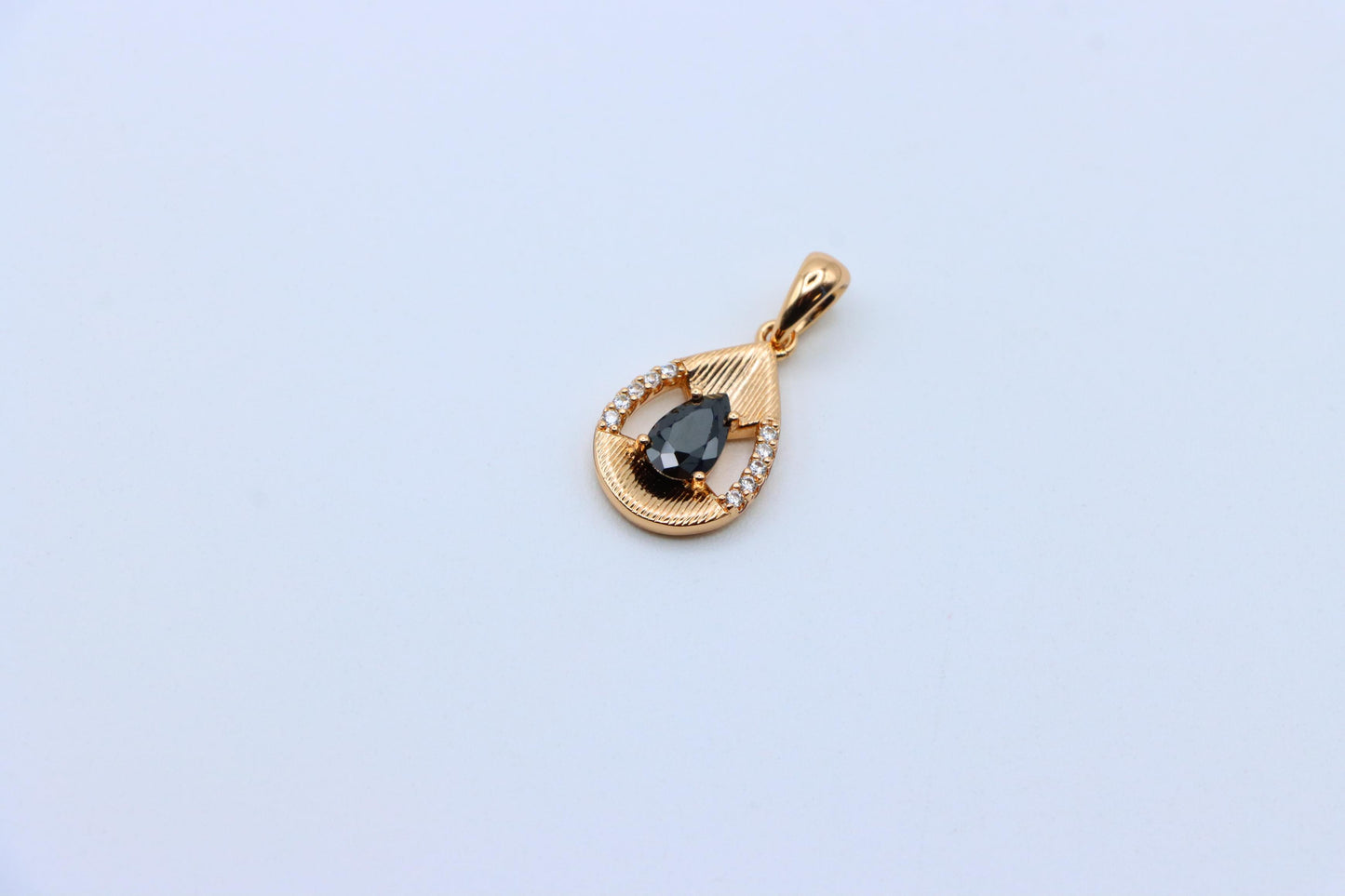 Teardrop Black Pendant with Gold Finish and Sparkling Accents, XPPT1691 (2164-4)