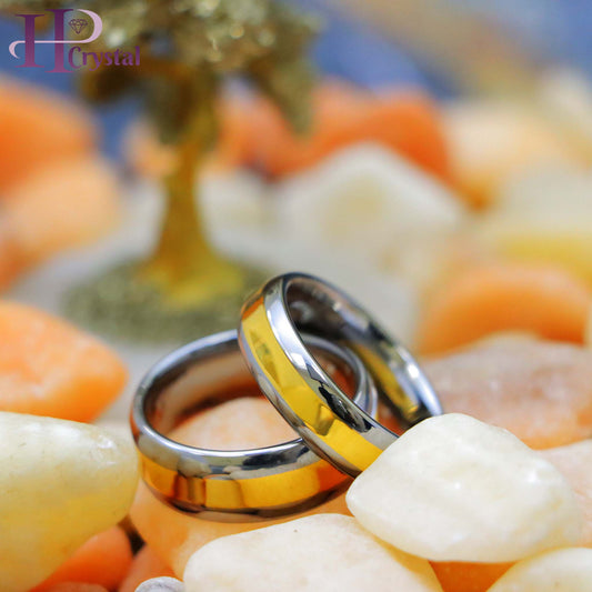 High Polished Yellow Gold IP Plated Center Tungsten Ring (MARET179)