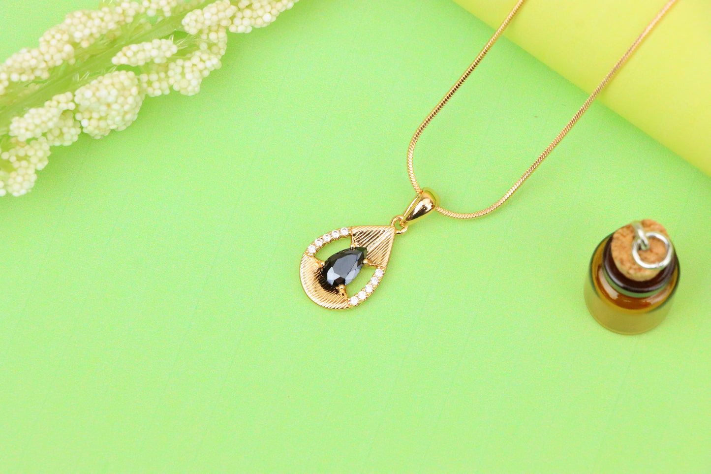 Teardrop Black Pendant with Gold Finish and Sparkling Accents, XPPT1691 (2164-4)