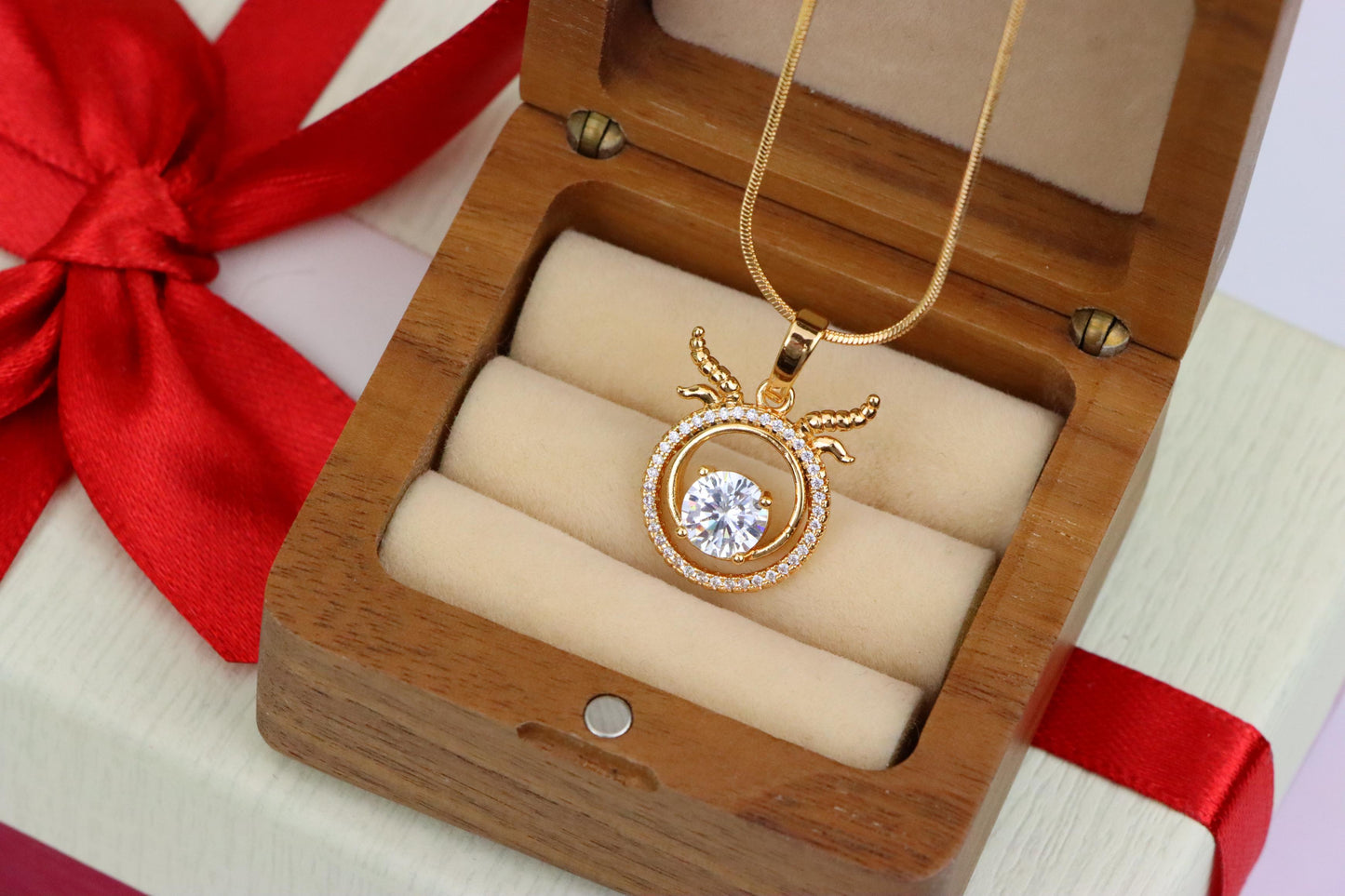 Rose Gold Taurus Pendant with Sparkling Cubic Zirconia Accent, XPPT1549 (2143-2)