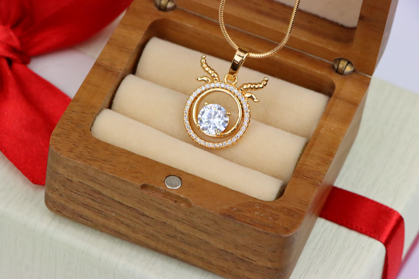 Rose Gold Taurus Pendant with Sparkling Cubic Zirconia Accent, XPPT1549 (2143-2)