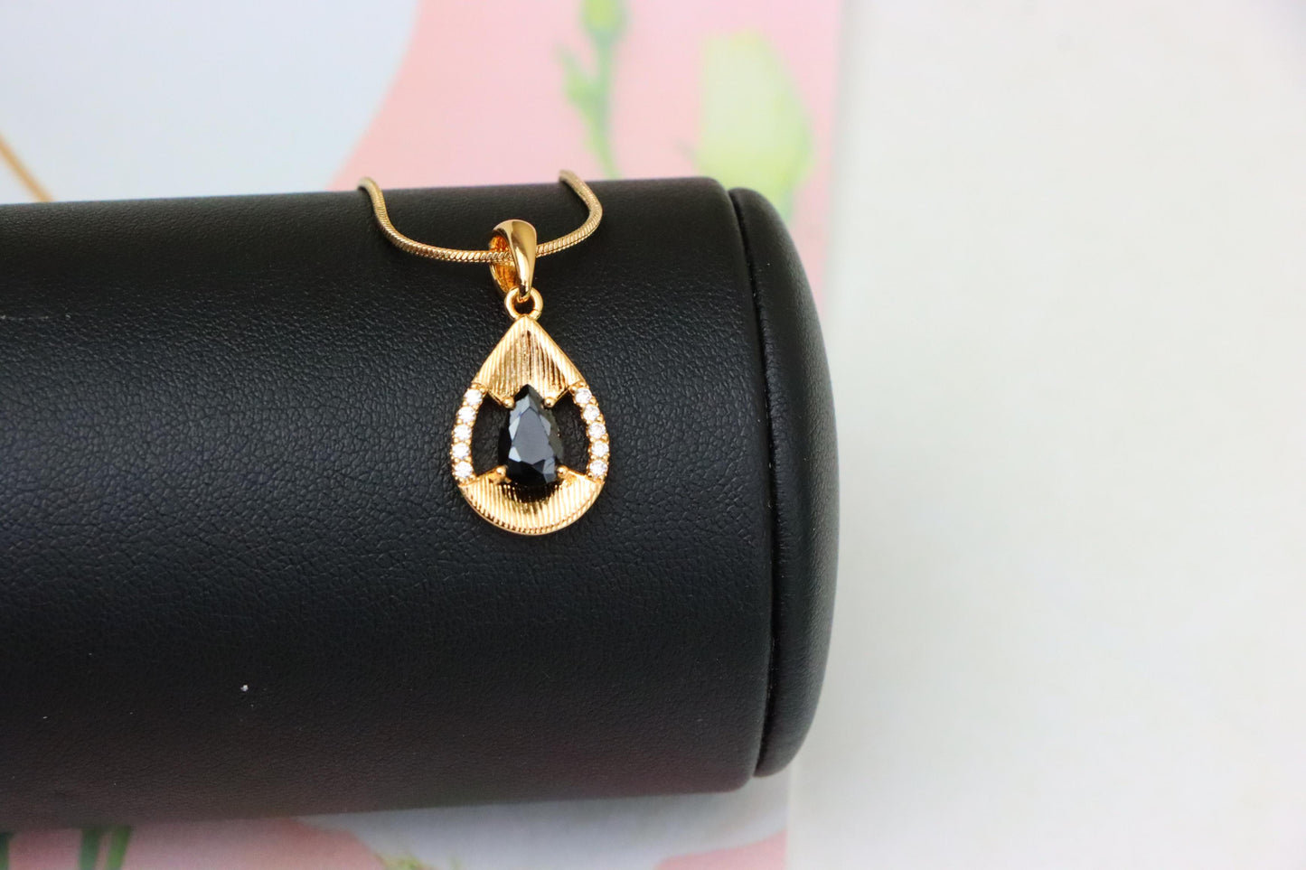 Teardrop Black Pendant with Gold Finish and Sparkling Accents, XPPT1691 (2164-4)