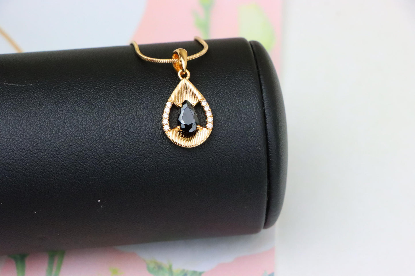 Teardrop Black Pendant with Gold Finish and Sparkling Accents, XPPT1691 (2164-4)